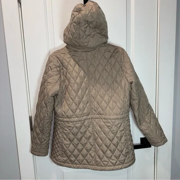 Michael Kors Women's Quilted Anorak Jacket Tan Hooded Zip Front Coat Size M - Picture 2 of 15